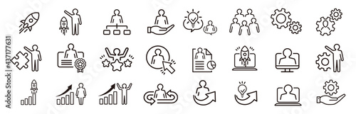 Business Startup Management Teamwork strategy Employee line  icons set