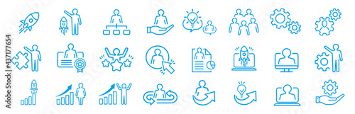 Business Startup Management Teamwork strategy Employee line  icons set