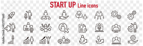 Business Startup Management Teamwork strategy Employee line  icons set