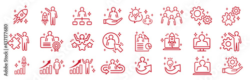 Business Startup Management Teamwork strategy Employee line  icons set