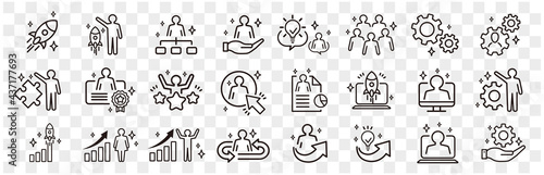Business Startup Management Teamwork strategy Employee line  icons set