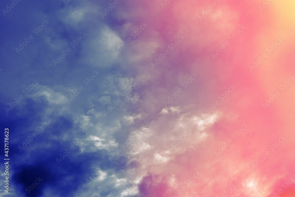 Contrast clouds - transition from blue clouds to pink clouds, beautiful background