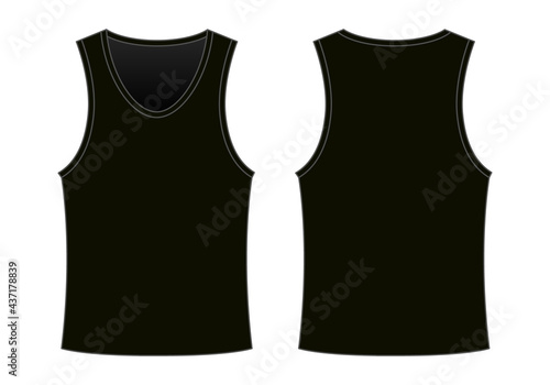 Black Tank Top Template Vector On White Background.Front and Back Views.