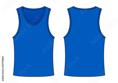 Blank Blue Tank Top Template On White Background.Front and Back View, Vector File