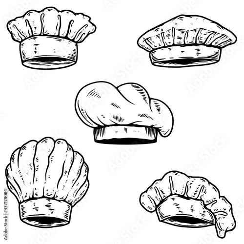 Set of chef's hat. Design element for logo, label, sign, poster. Vector illustration
