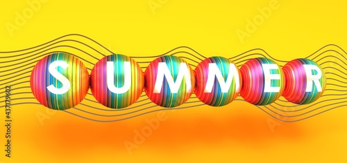 Lettering illustration with word summer. 3D illustration