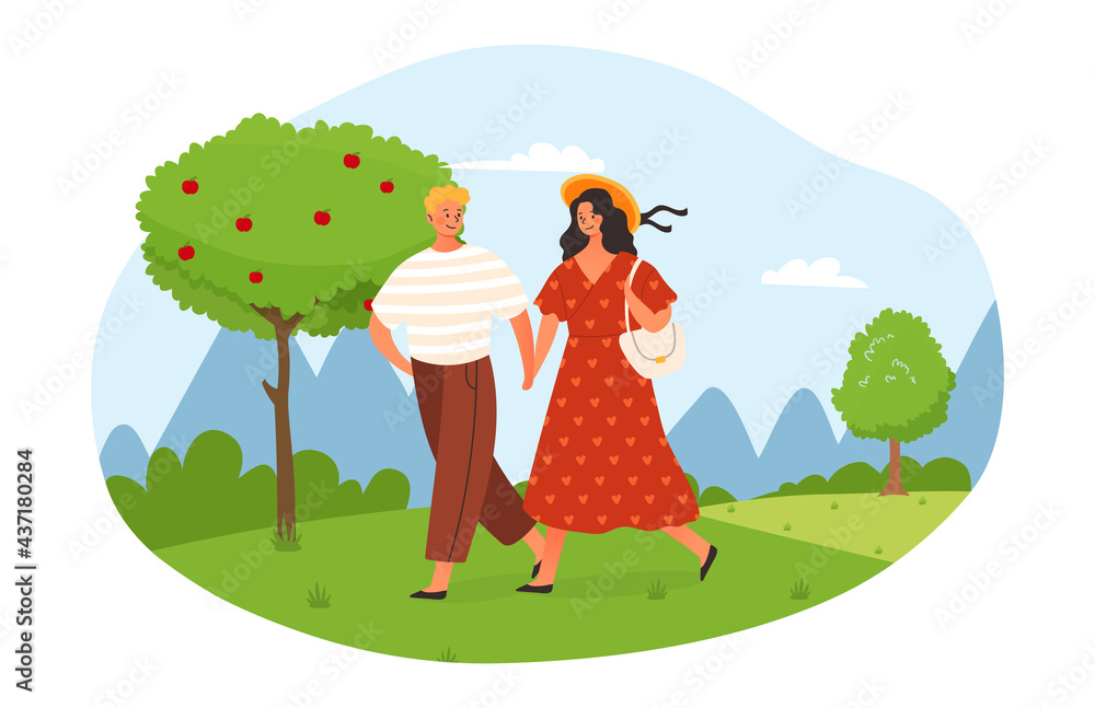 Fototapeta premium Enamored couple holding hands, spend time together