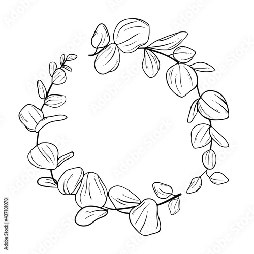 Hand drawn vector illustration. Botanical laurel eucalyptus wreath with branches and leaves. Floral design elements. Perfect for weddng invitations, greeting cards, posters, logo photo