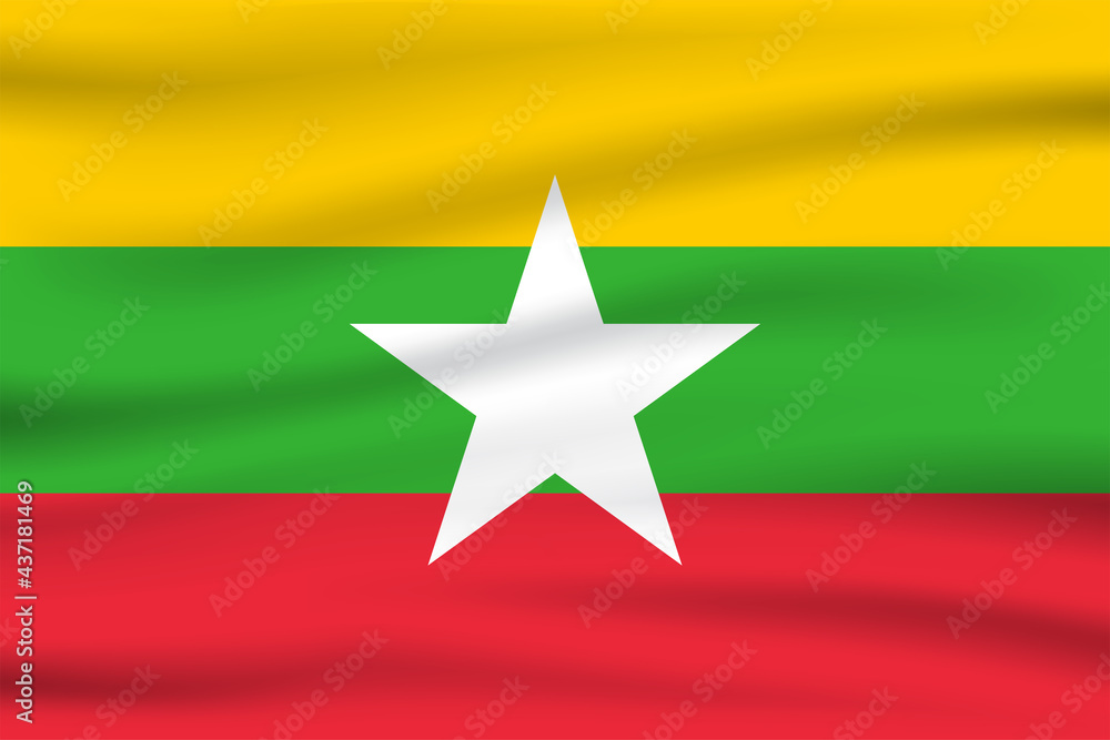 Waving flag of Myanmar. Flag Myanmar. Vector illustration of Thailand 3D icon Waving flag of Myanmar. Flag Myanmar. Vector illustration of Thailand 3D icon
