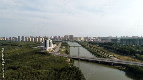 Natural scenery of water system around the city, North China