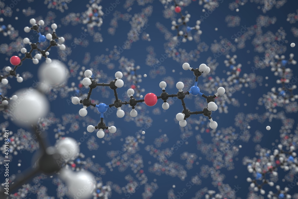 Cuscohygrine molecule made with balls, conceptual molecular model. Chemical 3d rendering Cuscohygrine molecule made with balls, conceptual molecular model. Chemical 3d rendering