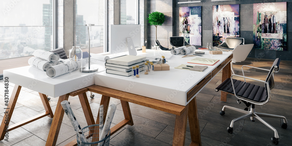 Contemporary Penthouse Office Environment - panoramic 3D Visualization Contemporary Penthouse Office Environment - panoramic 3D Visualization