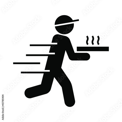 Running delivery man holding pizza box icon, Food order and delivery service, Pictogram flat design for apps and websites, Track and trace processing status Vector illustration
