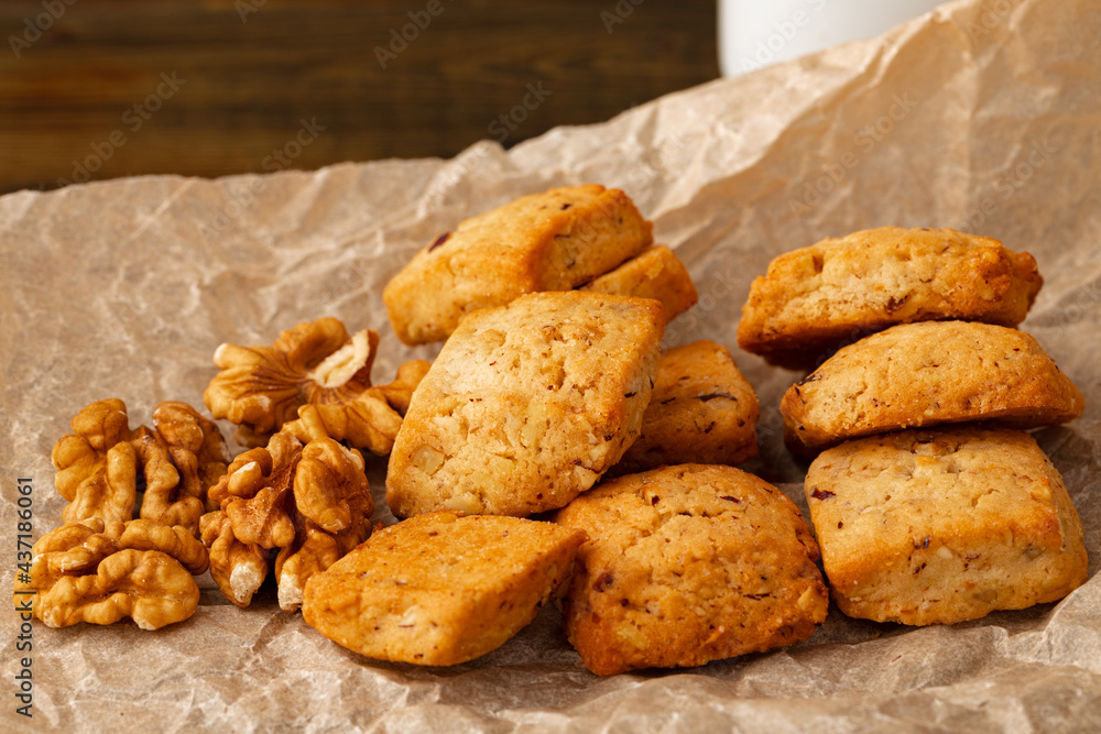 Baked small cheese cookies heap close up Baked small cheese cookies heap close up
