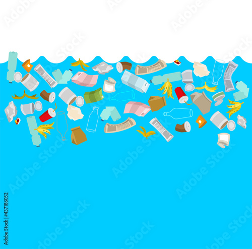 Garbage in ocean. Environmental pollution of water bodies. problem of plastic in the world's oceans.
