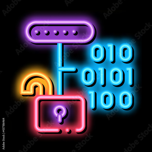 Hacking Binary Code neon light sign vector. Glowing bright icon Hacking Binary Code sign. transparent symbol illustration