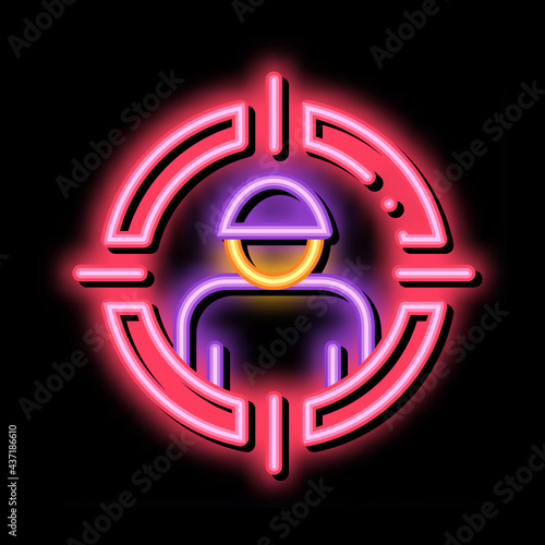 Targeting Person neon light sign vector. Glowing bright icon Targeting Person sign. transparent symbol illustration