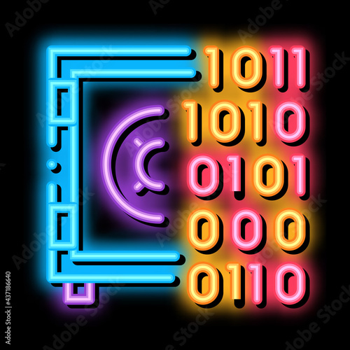 Computer Hacking with Binary Code neon light sign vector. Glowing bright icon Computer Hacking with Binary Code sign. transparent symbol illustration