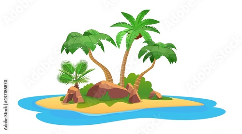 Tropical island with palm trees, sand and water