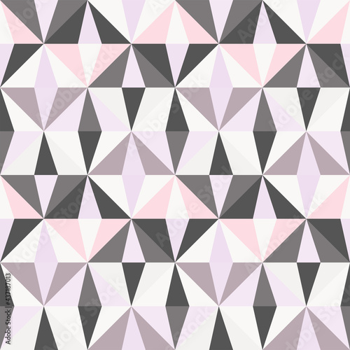 Abstract geometric pattern with pastel pink, silver diamonds, triangles. Modern luxury print. Perfect template for web design, covers, wallpaper, tiles, fabric...  Vector graphic design.