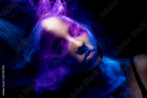 lightpainting portrait, new art direction, long exposure photo without photoshop, light drawing at long exposure 