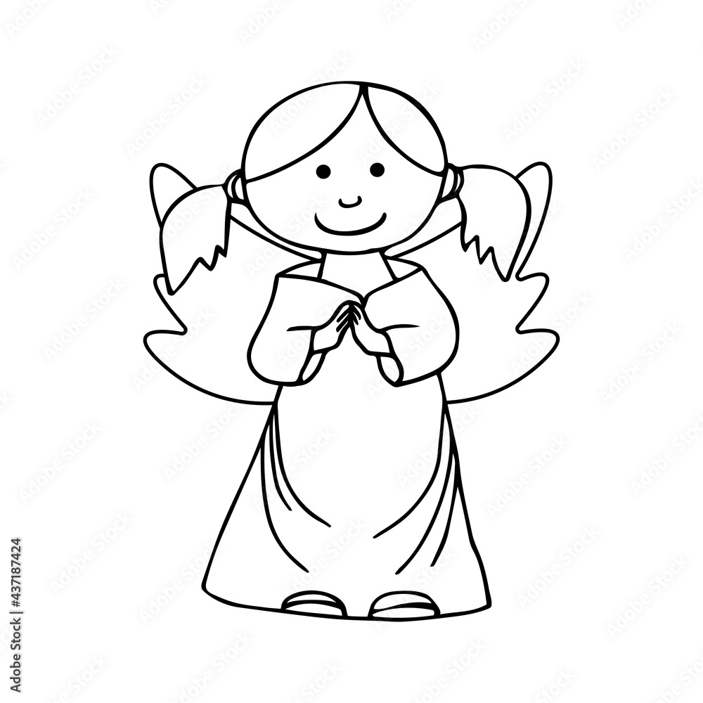 Angel girl in cartoon sketch style isolated on the background. Doodle hand drawing with a little girl with wings. Outline vector illustration for Christmas or Valentine's Day Angel girl in cartoon sketch style isolated on the background. Doodle hand drawing with a little girl with wings. Outline vector illustration for Christmas or Valentine's Day