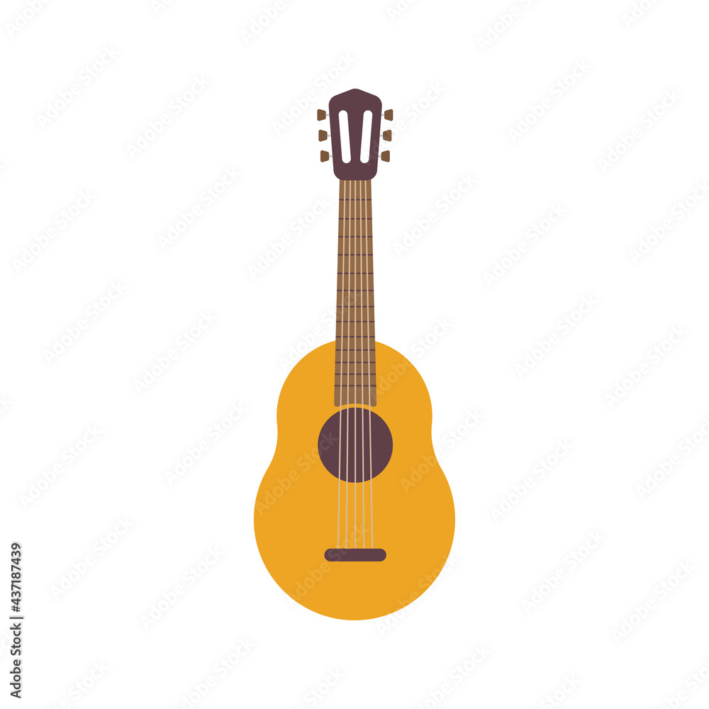 Obraz premium Classic acoustic guitar flat style vector illustration isolated on white background