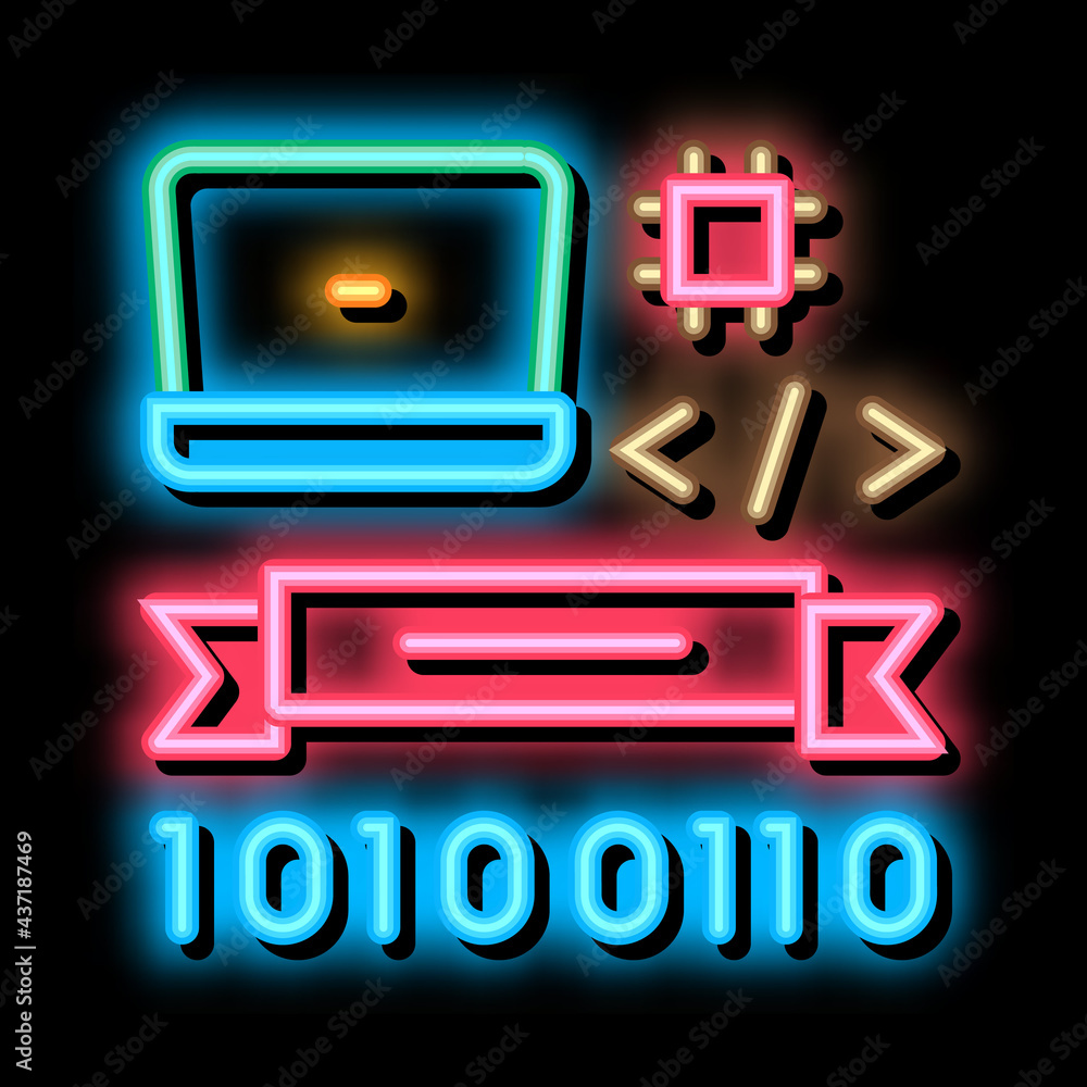 Computer Programming Graduation neon light sign vector. Glowing bright icon Computer Programming Graduation sign. transparent symbol illustration Computer Programming Graduation neon light sign vector. Glowing bright icon Computer Programming Graduation sign. transparent symbol illustration