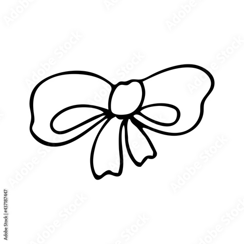 Cute bow icon Sketch drawing isolated on white background. Festive doodle for decoration. Outline vector illustration