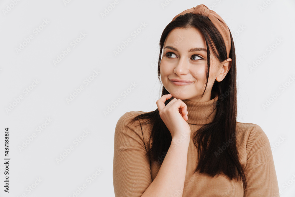 Happy young brunette white woman in casual clothes Happy young brunette white woman in casual clothes