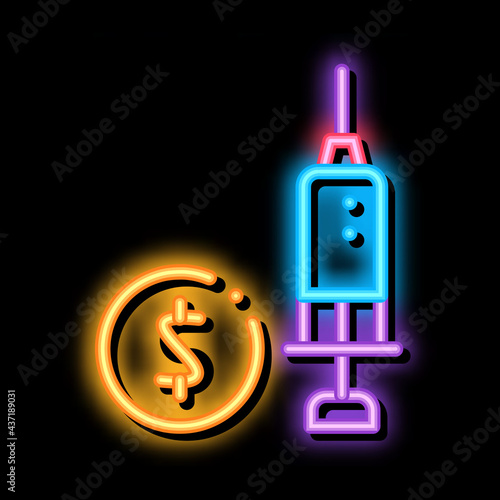 Expensive Medical Injection neon light sign vector. Glowing bright icon Expensive Medical Injection sign. transparent symbol illustration