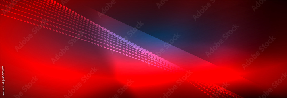 Neon shiny color background with light glowing wave line particles. Wallpaper background, design templates for business or technology presentations, internet posters or web brochure covers Neon shiny color background with light glowing wave line particles. Wallpaper background, design templates for business or technology presentations, internet posters or web brochure covers