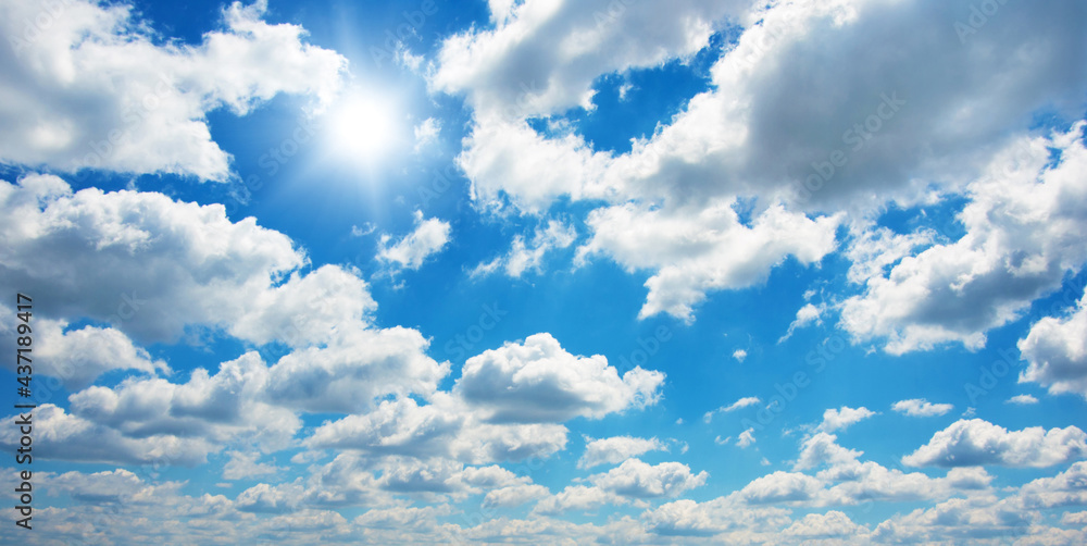Blue sky with clouds and sun. Blue sky with clouds and sun.
