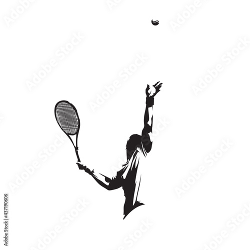 Tennis logo, serving player, isolated vector silhouette