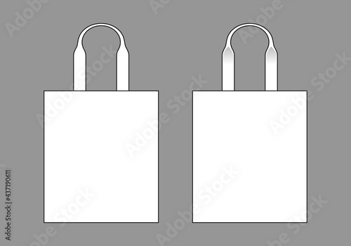 Flat White Tote Bag With Handle Template Vector On Gray Background.