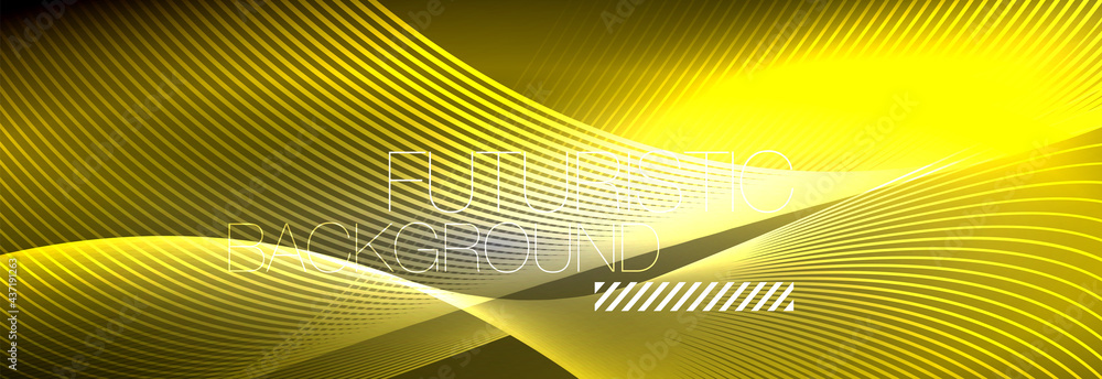 Abstract neon glowing light in the dark with waves. Shiny magic energy and motion concept, vector abstract wallpaper background Abstract neon glowing light in the dark with waves. Shiny magic energy and motion concept, vector abstract wallpaper background