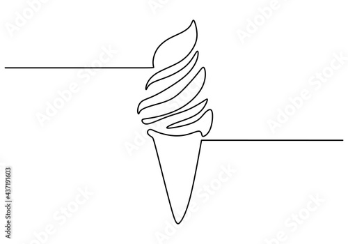 Single continuous line of an ice cream. An ice cream fast food in one line style isolated on white background.