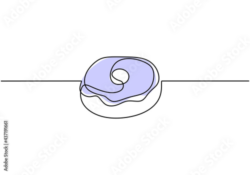 Single continuous line of Big blue donuts. Big blue donuts in one line style isolated on white background.