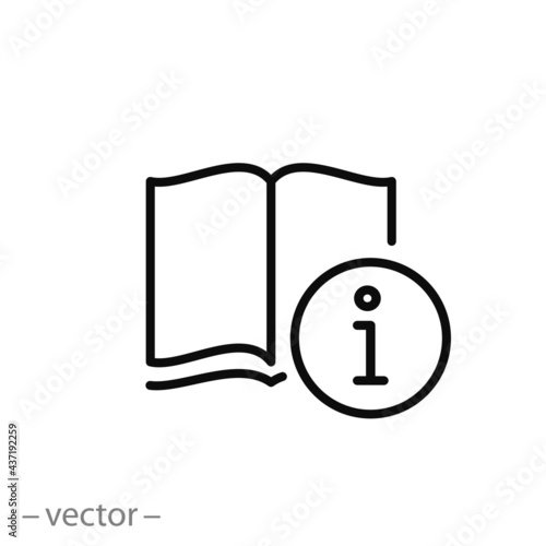 information book icon, info manual or brochure, guide user, helpdesk,  editable stroke vector illustration eps10