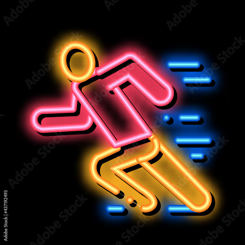 Man in Running Action neon light sign vector. Glowing bright icon Man in Running Action sign. transparent symbol illustration