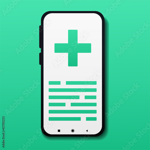 Smartphone with medical diagnosis on screen. Online medical record of the patient. Online treatment and consultation. Illustration vector