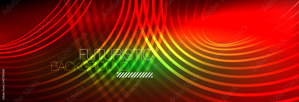 Dark abstract background with glowing neon circles. Trendy layout template for business or technology presentation, internet poster or web brochure cover, wallpaper Dark abstract background with glowing neon circles. Trendy layout template for business or technology presentation, internet poster or web brochure cover, wallpaper