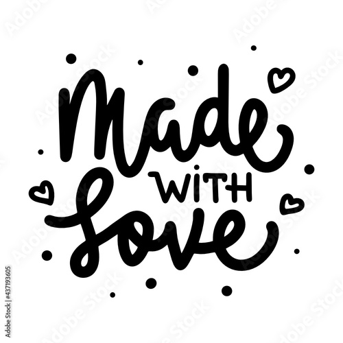 SVG food or hand made inspirational and advertising slogan poster. Made with love, modern ink brush monoline calligraphy. Handwritten lettering with hearts.