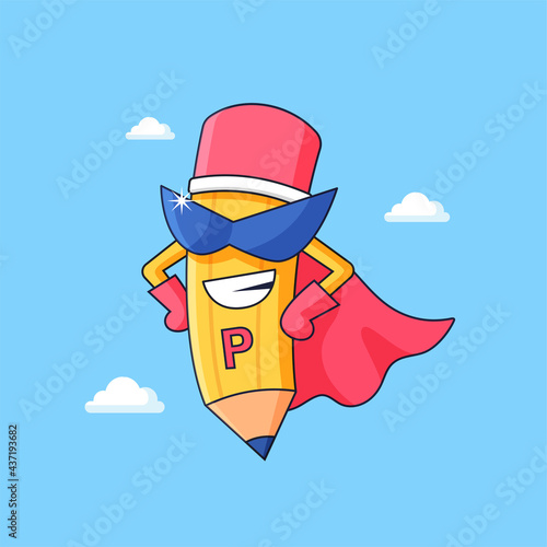 Pencil super hero spirit learning mascot design for pre school kids vector illustration design