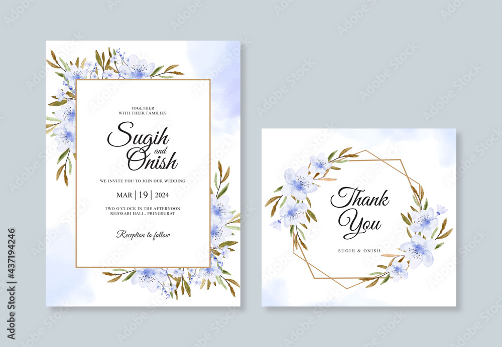 wedding card invitation template with watercolor floral