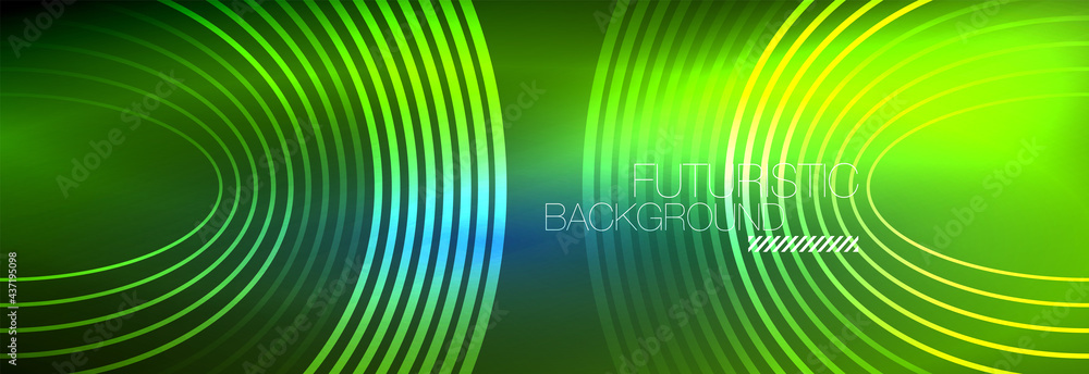 Dark abstract background with glowing neon circles. Trendy layout template for business or technology presentation, internet poster or web brochure cover, wallpaper