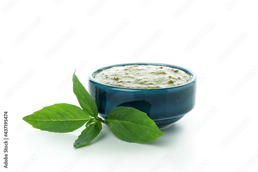Bowl of Pesto sauce isolated on white background Bowl of Pesto sauce isolated on white background
