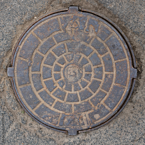 manhole cover in the street