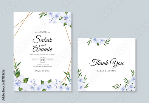Geometric wedding card template with watercolor floral