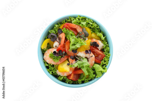 Tasty shrimp salad isolated on white background